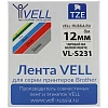 Картридж (лента) Vell VL-S231(BrotherTZE-S231,12мм,ч/б)дляPT 1010/1280/D200
