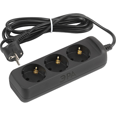 Удлинитель ЭРА UX-3e-3m-B 3р/3м/10А/с заземл/3x0,75мм2, черный)