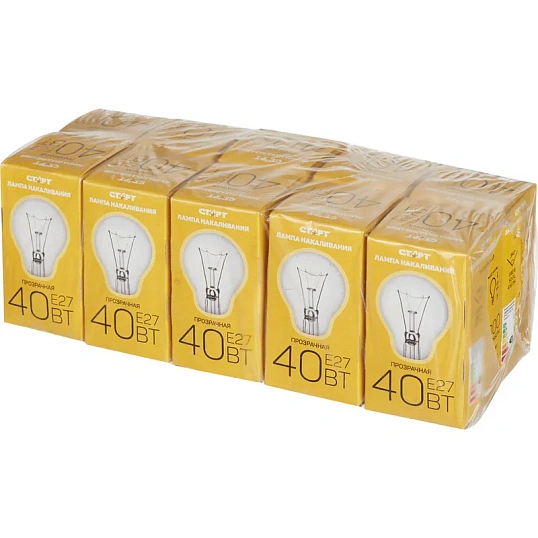 Лампа накаливания СТАРТ стандартная/прозрачная 40W E27 10 шт
