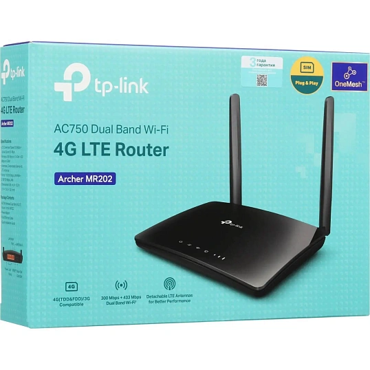Маршрутизатор TP-Link Archer MR202 AC750  4G LTE-модем 150 Мб/с