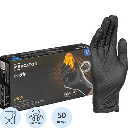 Перчатки одноразовые нитрил GOGRIP BLACK цв.черный (25 пар/уп) р.М,ПС