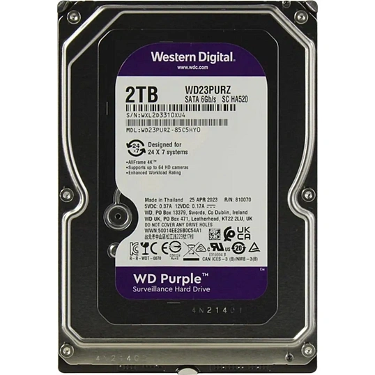 Жесткий диск Western Digital Purple 2TB, SATA, 5400rpm,64MB(WD23PURZ)