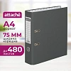 Папка-регистратор 75мм Attache А4, темно-сер., тиснение кожа, мет. угол
