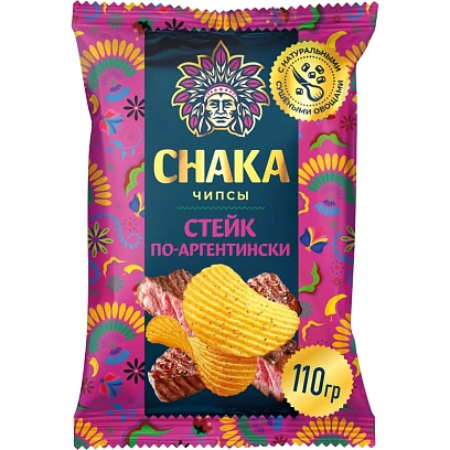 Чипсы картофельные CHAKA со вкусом Стейк по-аргентински, рифлёные, 110г