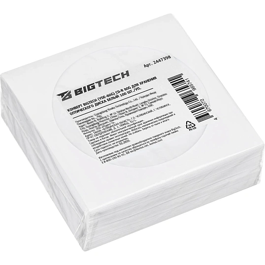 Конверт BigTech (YDE-80G) CD-R 80G для оптич.диска бел 100шт/уп