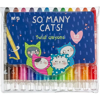 Мелки восковые M&G, круглые, выдвижной механизм, 12 цветовв наб, для детей