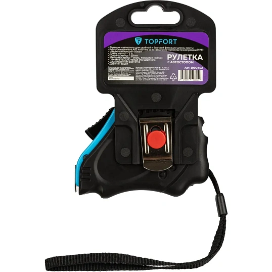 Рулетка 5мх19 мм с автостопом  TOPFORT Prof