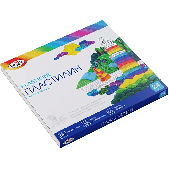 Пластилин Гамма Классический,24 цвета,480г,со стеком,картон.упак,281036