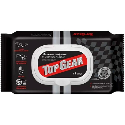Салфетки влажные универсальные автомобильные Top Gear №45 уп/45шт, 30107