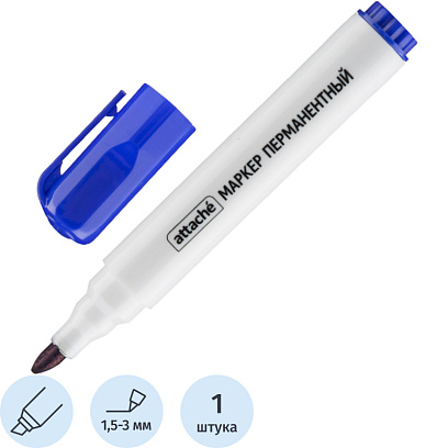 Маркер перманентный ATTACHE синий 1,5-3 мм скошенный наконечник