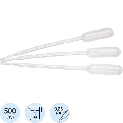 Пипетка Пастера 1мл, 145 мм, нестер, град, 500шт/уп 12006605