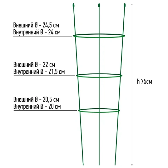 Опора для растений Круглая (3 кольца) металл h75см, 466338