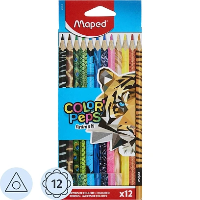 Карандаши цветные Maped COLOR'PEPS ANIMALS трехгранн,дерево,12цв/наб,832212