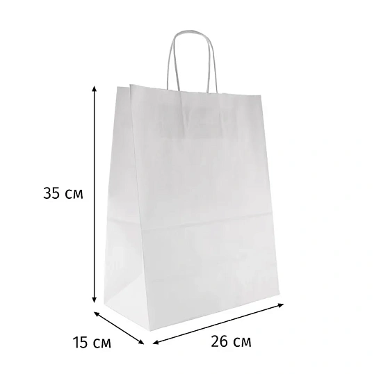 Пакет бумажный 260х150х350 мм, 80 гр/м2,с круч. ручками, белый, 200 шт/уп