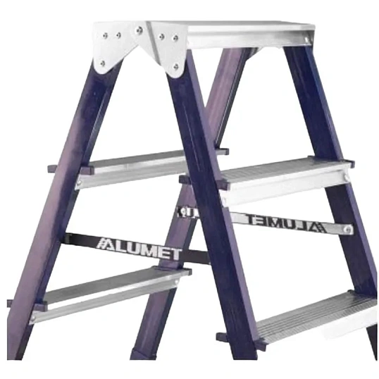 Стремянка Алюмет двухсторонняя стальная с алюмин. ступенями 4 ст. MD8204