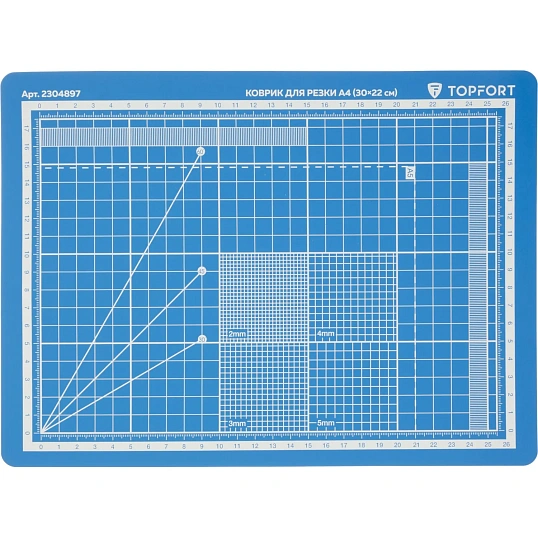 Коврик для резки Topfort 5ти-слойный А4 (30х22см), 2х-сторонний, синий