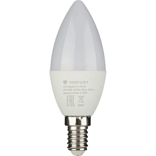Лампа светодиодная Topfort E14 10W 3000K свеча