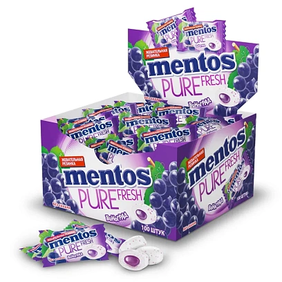 Жевательная резинка Mentos Pure Fresh вкус Виноград, 2гx100шт/уп
