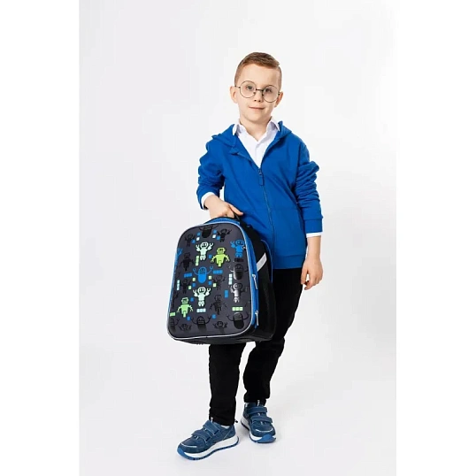 Ранец Basic Robot паттерн черный, 2 отд., эргоном. спинка