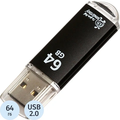 Флеш-память Smartbuy V-Cut, 64Gb, USB 2.0, чер, SB64GBVC-K