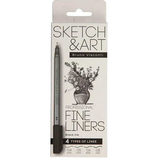Набор линеров утолщенных Sketch&Art черного цвета, 4 шт. 36-0032