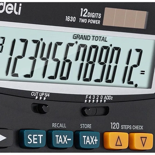 Калькулятор настольный ПОЛНОРАЗМ. Deli E1630, 12-р, дв.пит,188x140мм,черн