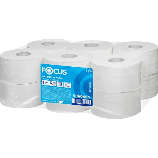 Бумага туалетная д/дисп Focus Jumbo Optimum 2сл белая 150м 12рул/уп_5060405