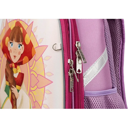 Ранец КОМУС Три богатыря Любава,Basic 2 отд.,эргоном. спинка,пайетки полиэс