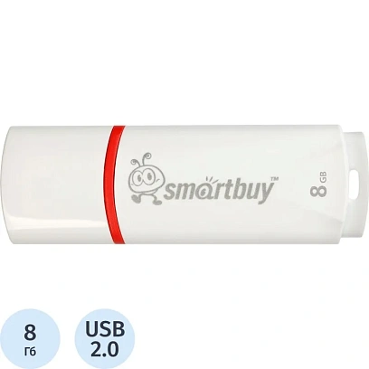Флеш-память Smartbuy Crown, 8Gb, USB 2.0, бел, SB8GBCRW-W