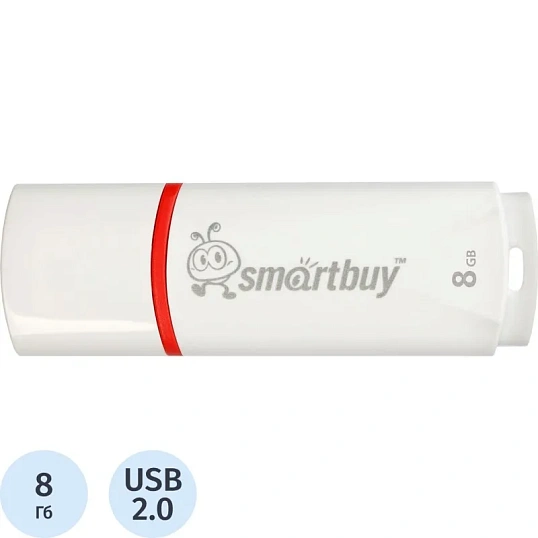 Флеш-память Smartbuy Crown, 8Gb, USB 2.0, бел, SB8GBCRW-W