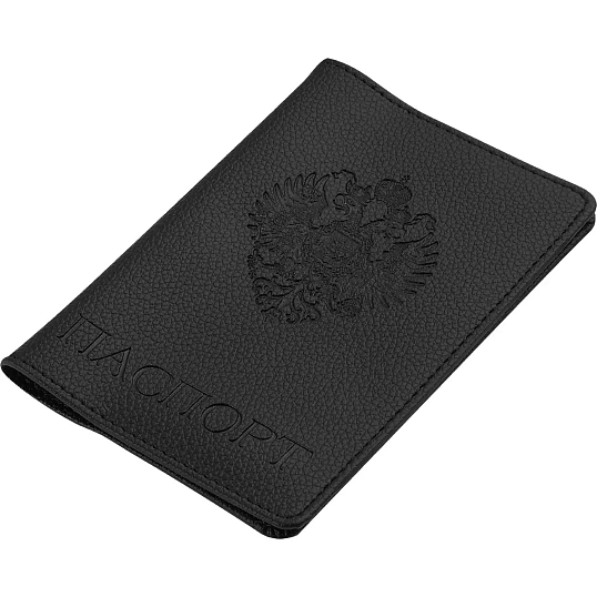 Обложка для паспорта черная ГЕРБ РОССИИ 3-619/03