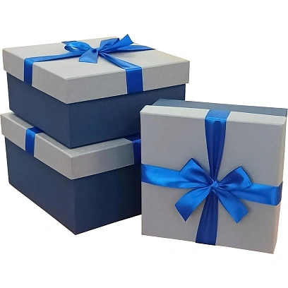Набор подароч. коробок 3в1 с бантом тиснен.РОГОЖКА 210x210x110, Д10103К.114