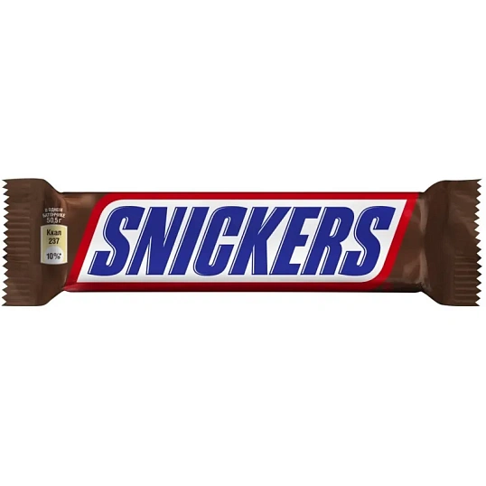Шоколадный батончик Snickers с карамелью, арахисом и нугой, 50,5г