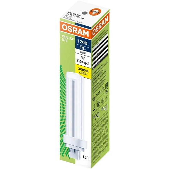 Лампа люминесцентная компактная DULUX D/E 18Вт/830 G24q-2 OSRAM 122354
