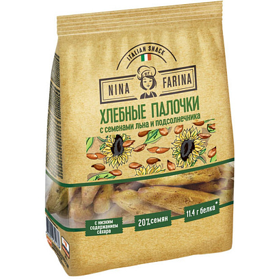 Хлебные палочки Nina Farina лен+подсолнечник, 160г, ОВС155