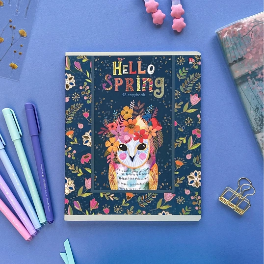 Тетрадь общая А5 ,48л, клетка,скрепка, HELLO SPRING, 5 шт в уп,7-48-448/5