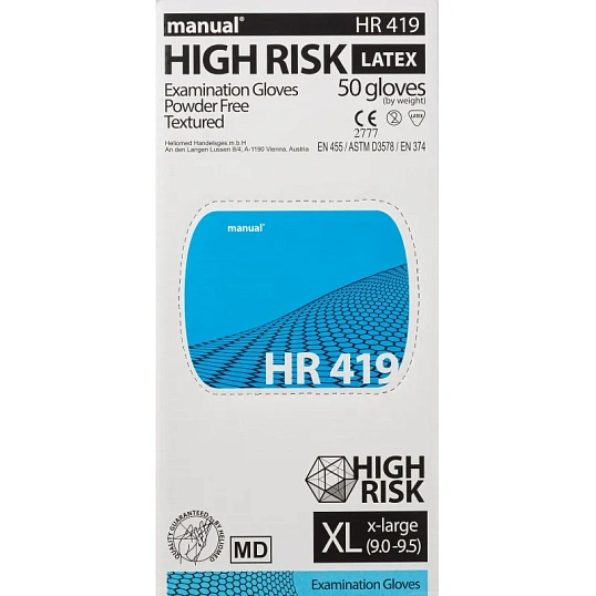 Перчатки мед.смотров. латекс,н/с,н/о, MANUAL HR419 High Risk  XL 25пар,ПС