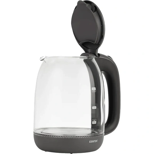 Чайник Centek CT-0034, 1.8л, 2200Вт, LED подсветка, кнопка,серый,стекло