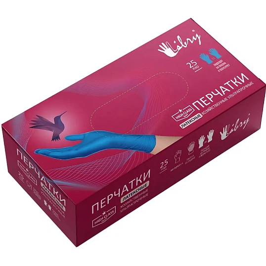 Перчатки одноразовые латекс Libry High Risk  синие (M) 25пар./уп,ПС