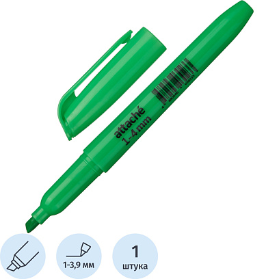Маркер текстовыделитель зеленый 1-3,9мм Attache