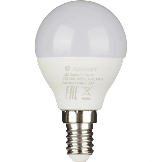 Лампа светодиодная Topfort E14 10W 4000K шар