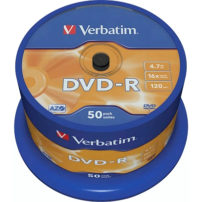 Носители информации DVD-R, 16x, Verbatim Azo Matt Silver, Cake/50, 43548