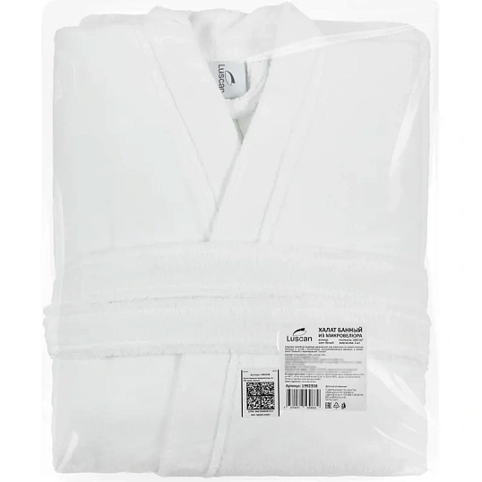 Халат банный микровелюр Luscan, 52, 300 гр/м2, Отель белый