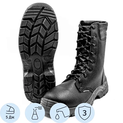 Ботинки с высоким берцем 3219М, кожа, иск. кожа, ПУ, иск.мех, черный (42)