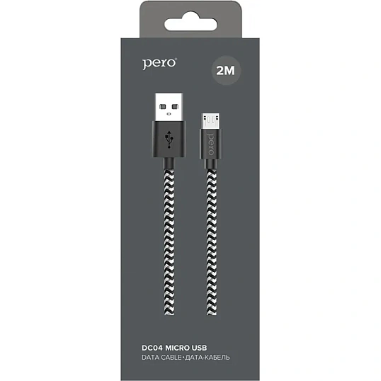 Кабель USB PERO DC-04 micro-USB, 2,5А, 2м, Silver-black