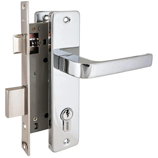 Замок врезной УЗК_Аллюр 126/1 CP сталь хром (с руч, д/дерев.двери/5кл)