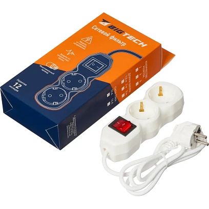 Сетевой фильтр BigTech ST210-1,5-W(2р/1,5м/10А/2,2кВт/3х0,75 мм2/белый)