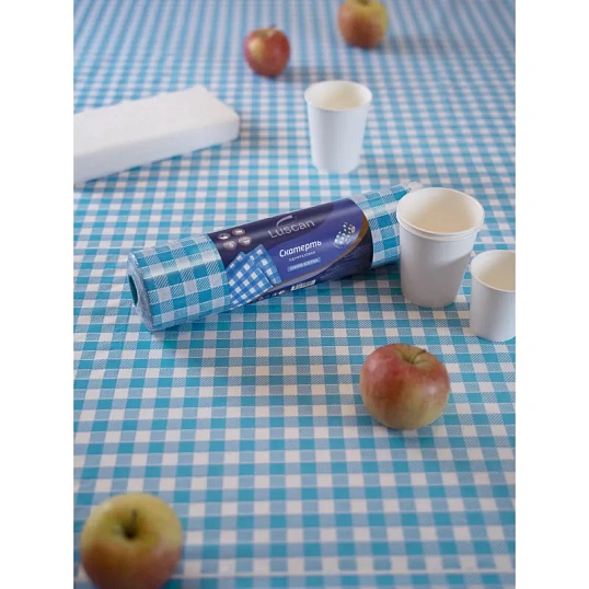 Скатерть одноразовая Luscan, 120х200см 6шт/рулон, синяя клетка