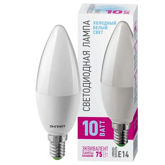 Лампа светодиодная ОНЛАЙТ OLL-C37-10-230-4K-E14-PROMO 10Вт Е14 4000К 82915