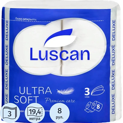 Бумага туалетная Luscan Deluxe 3сл бел 100%цел втул 19,35м 155л 8рул/уп